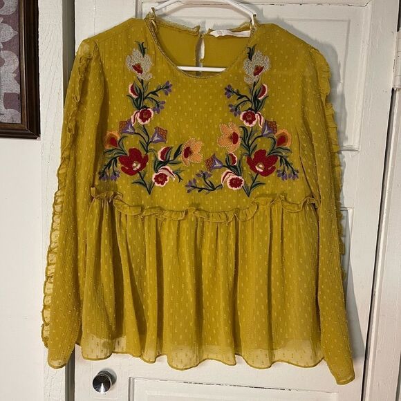 Zara Tops - Zara Trafaluc collection embroidered detail long sleeve top